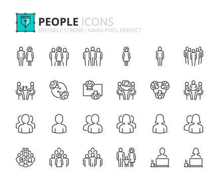 Simple set of outline icons about people