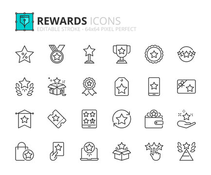 Simple set of outline icons about rewards