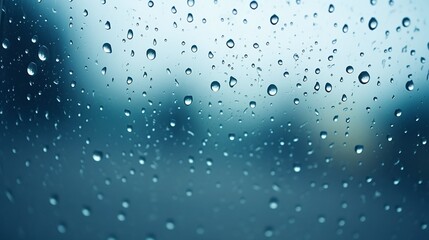 Rain drops on a window blurred green and blue background