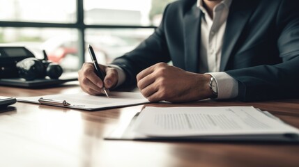 Man is buying a car at a car dealership