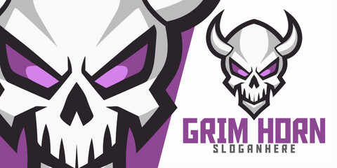 Horned Skull Illustration: Logo, Mascot, Artwork, Vector Graphic for Sport and E-Sport Teams, Horned Demon Skeleton Mascot Head.   © Giu Studios