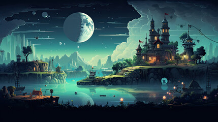 Illustration about old pixel art games.