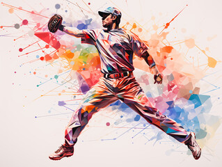 Silhouette of a baseball pitcher throwing the ball. Sports concept, American game. Generative AI - obrazy, fototapety, plakaty