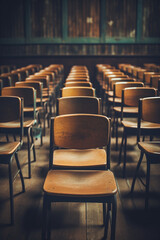 School chairs in an empty classroom. High quality photo