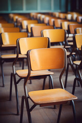 School chairs in an empty classroom. High quality photo