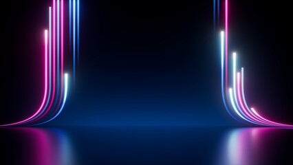 3d render, abstract background with vertical pink blue neon lines glowing in the dark. Digital ultraviolet wallpaper - obrazy, fototapety, plakaty