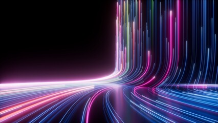3d render, abstract background, colorful neon lines, futuristic wallpaper. Digital data transfer © NeoLeo