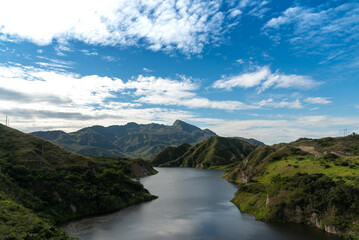 Dam between mountains in the department of Huila in Colombia.