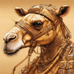Cyber ​​camel portrait created with artificial intelligence.