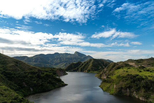 Dam between mountains in the department of Huila in Colombia. © EGT