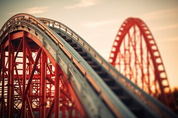 Roller Coaster in Motion - Thrill and Adrenaline, Soft Focus Background - AI Generated