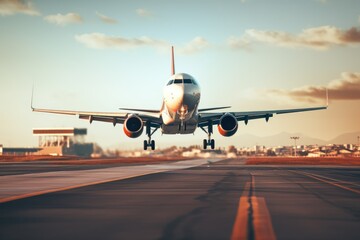 Fototapeta na wymiar Airplane Taking Off at Airport - AI Generated