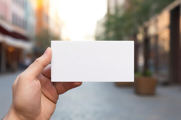 Mockup concept of hand and blank business card without logo and text