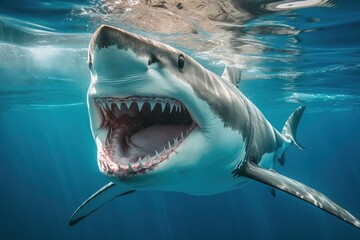 Fototapeta premium white shark swimming underwater wildlife concept