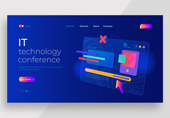 It Technology Landing Page Template with App Interface