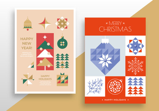 Christmas Greeting Cards Layout with Holidays Decoration