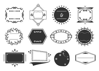 Black creative assorted empty emblem banners icons and design elements set on white background
