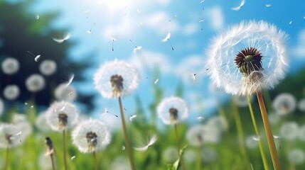Dandelion seeds take flight on a gentle breeze
