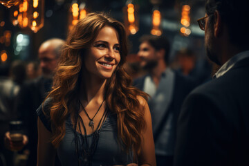 Networking Dynamics. Professionals mingling at a conference embody the connection-building spirit of Estab1ish. Generative Ai.