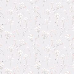 Watercolor baby's breath flowers on pastel background seamless pattern