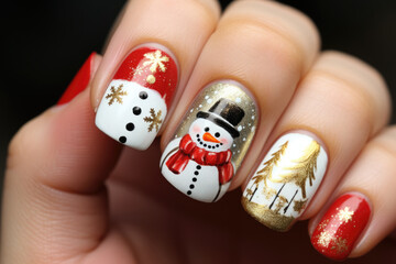 Winter holiday nail art with Christmas ornaments - obrazy, fototapety, plakaty