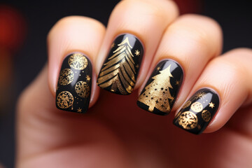 Winter holiday nail art with Christmas ornaments