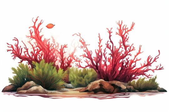 Illustration of red algae and seaweed. Generative AI