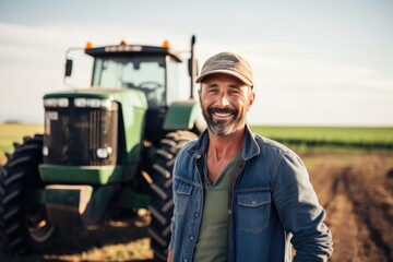 Smiling portrait of a happy middle aged caucasian farmer working and living of the land on a farm