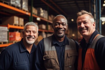Portrait of a diverse group of warehouse workers working in a warehouse