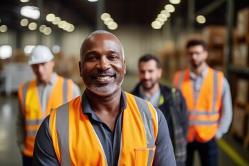 Portrait of a diverse group of warehouse workers working in a warehouse - obrazy, fototapety, plakaty
