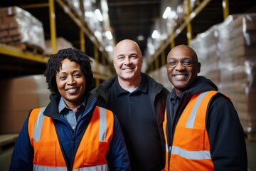 Portrait of a diverse group of warehouse workers working in a warehouse