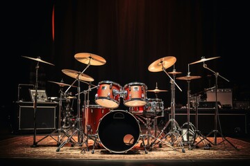 Fototapeta na wymiar A professional drumkit on a stage.