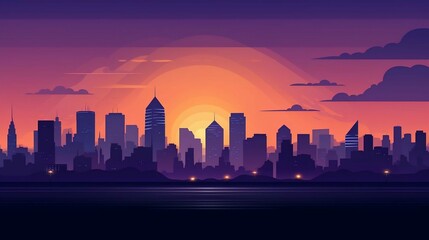 Fototapeta premium A detailed city skyline at sunset or nighttime 