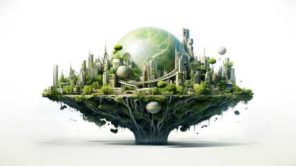 Green Utopia, An Ethical Vision of Organic Cities on a Dappled Planet, Green Earth - Generative AI - obrazy, fototapety, plakaty