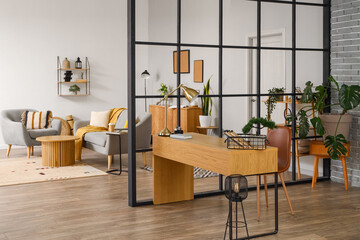 Interior of modern room with workplace