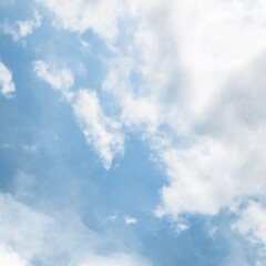 Blue sky with white clouds, bright colored cloudscape banner. Fluffy heaven pattern, aesthetic natural scene. Beautiful Cloudy background, nature environment wallpaper, panoramic view