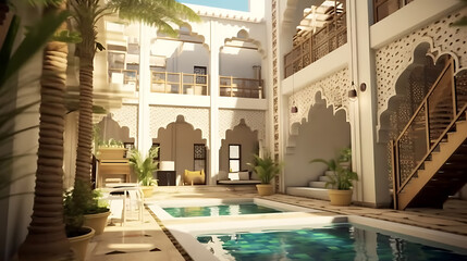 a classic arab house concept , in the style of islamic art and arhitecture