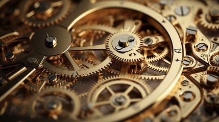 Mechanical gears clock watch metallic time