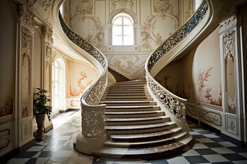 A staircase within Rundale Palace, Latvia. Generative AI - obrazy, fototapety, plakaty