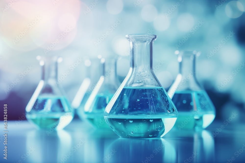 Aufkleber flasks in the laboratory. background with selective focus