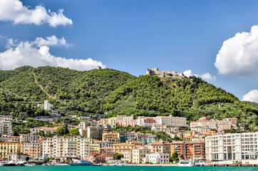 Obraz premium Amalfi Coast, Italy - July 27, 2023: Views of the shoreline and marina of Salerno 