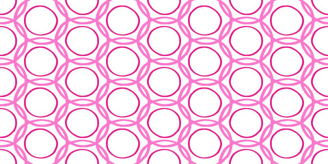 Barbie background. Pink shape seamless pattern. Trendy Barbiecore Style. Ornament of circles. Template for textile and wallpaper. Vector illustration..