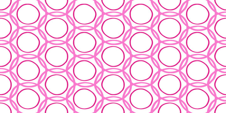 Barbie background. Pink shape seamless pattern. Trendy Barbiecore Style. Ornament of circles. Template for textile and wallpaper. Vector illustration..