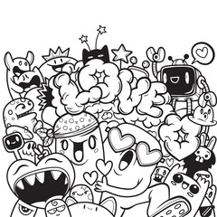  illustration of Doodle cute Monster background ,Hand drawing Doodle