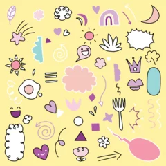 Meubelstickers cute hand drawn doodle  set, love, cute thing ,cute animals  and creative design  collection ,Illustration © 9george