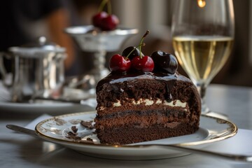 Scrumptious Viennese café chocolate cake. Generative AI