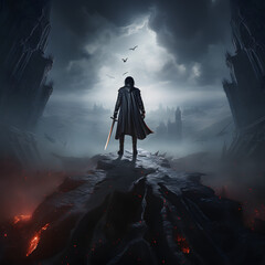 knight in dark world generated by ai