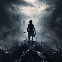 knight in dark world generated by ai