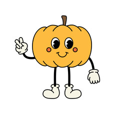 Vector retro groovy cartoon pumpkin isolated on white background