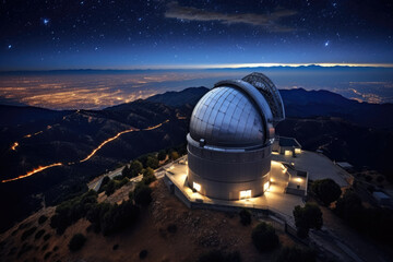 Majestic Mountain Observatory: Awe-inspiring Drone View Unveiling Celestial Beauty and Futuristic Scientific Exploration of the Night Sky